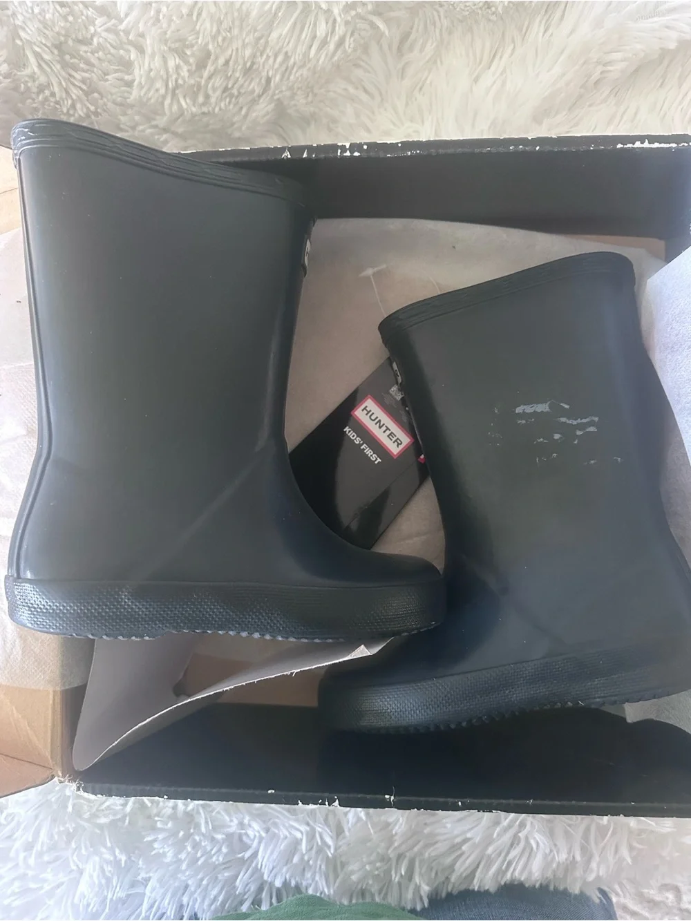 Used Little Girls Hunter Navy Mid-Calf Rubber Rain Boots sz 12